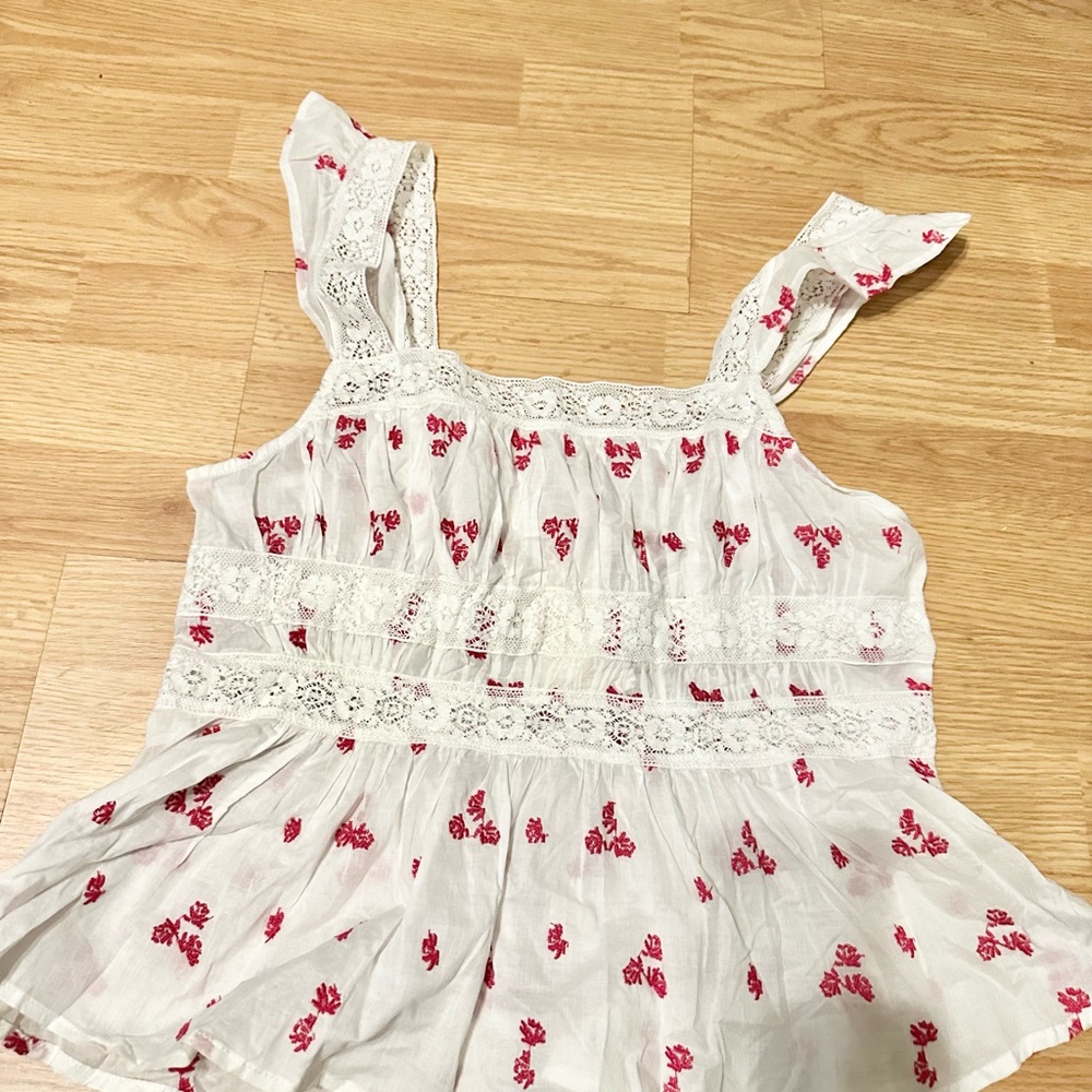 NWT Free People White and Red Floral Blouse